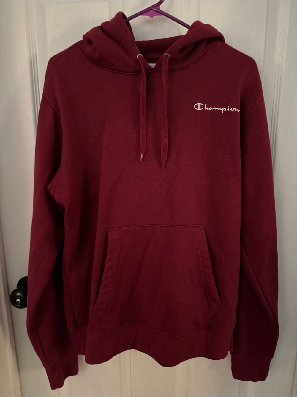 Champion Men's Burgundy Pullover Hoodie with Script Logo